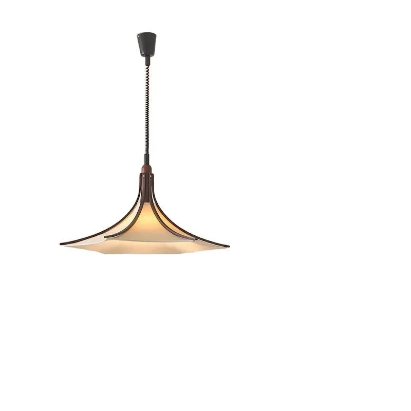 Lifting Solid Wood Chandelier Retro Wabi-sandy Wind Adjustable Retractable Tea Room Dining Table Fabric Study Restaurant Light