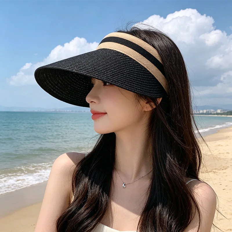 Customized Embroidered Logo Outdoor Sunscreen Ceiling Straw Hats Women's Summer Versatile UV Resistant Travel Sun Protection Cap view 4