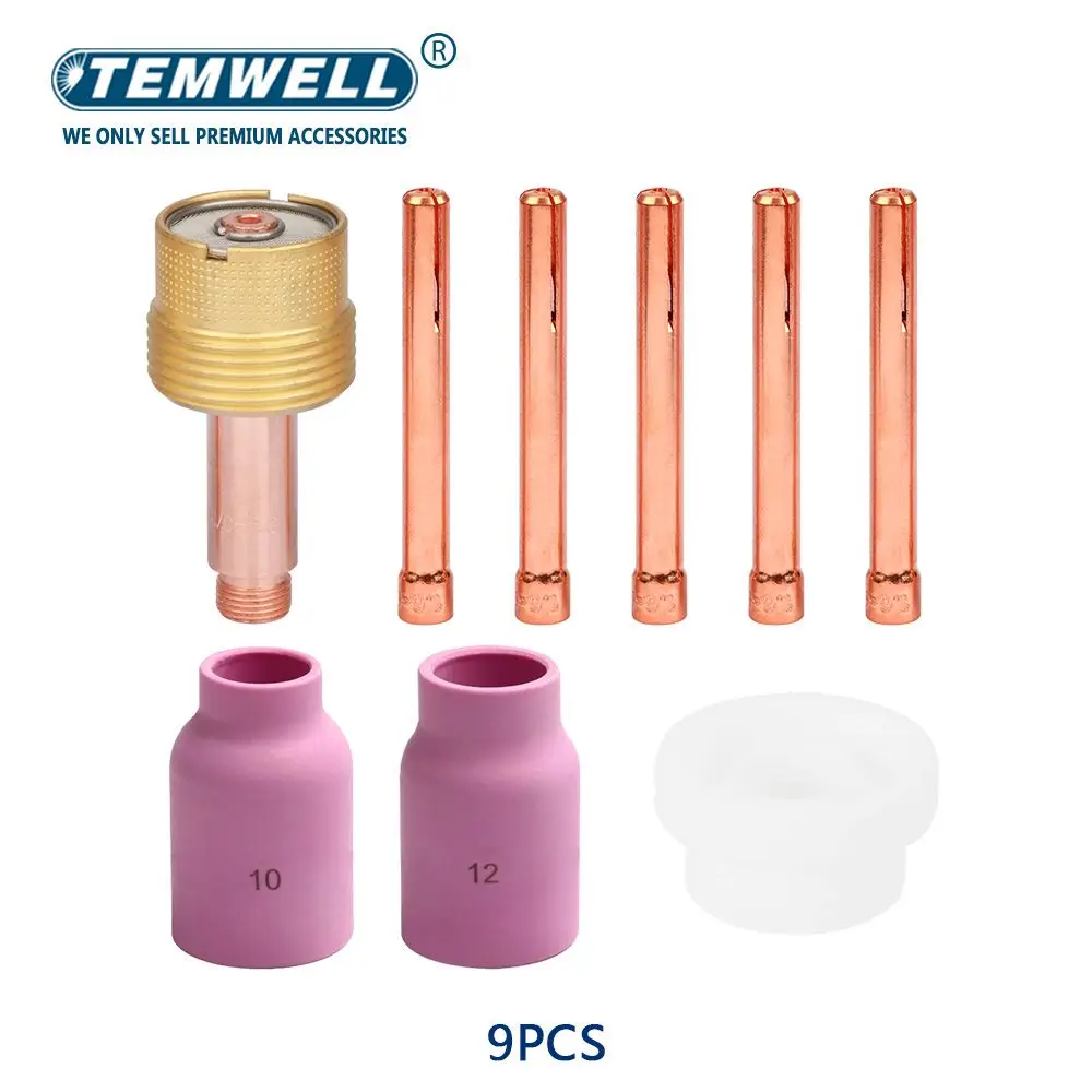 TIG 용접 토치, 대형 롱 가스 렌즈 알루미나 컵, WP17 WP18 WP26 TIG 콜릿 바디 예비 키트, 실용적인 액세서리, 9 개