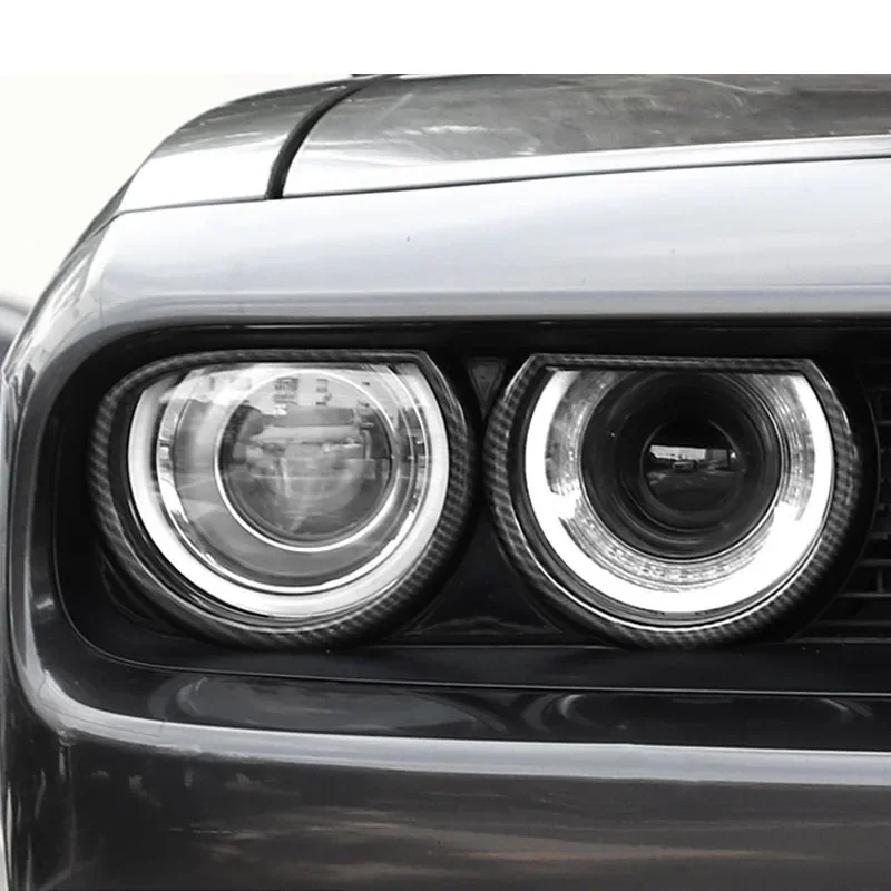 Fit  for Dodge Challenger 2015 + Atuo parts ABS Carbon fiber color Car Sticker  Headlight Cover Bezels Front Light Decorative