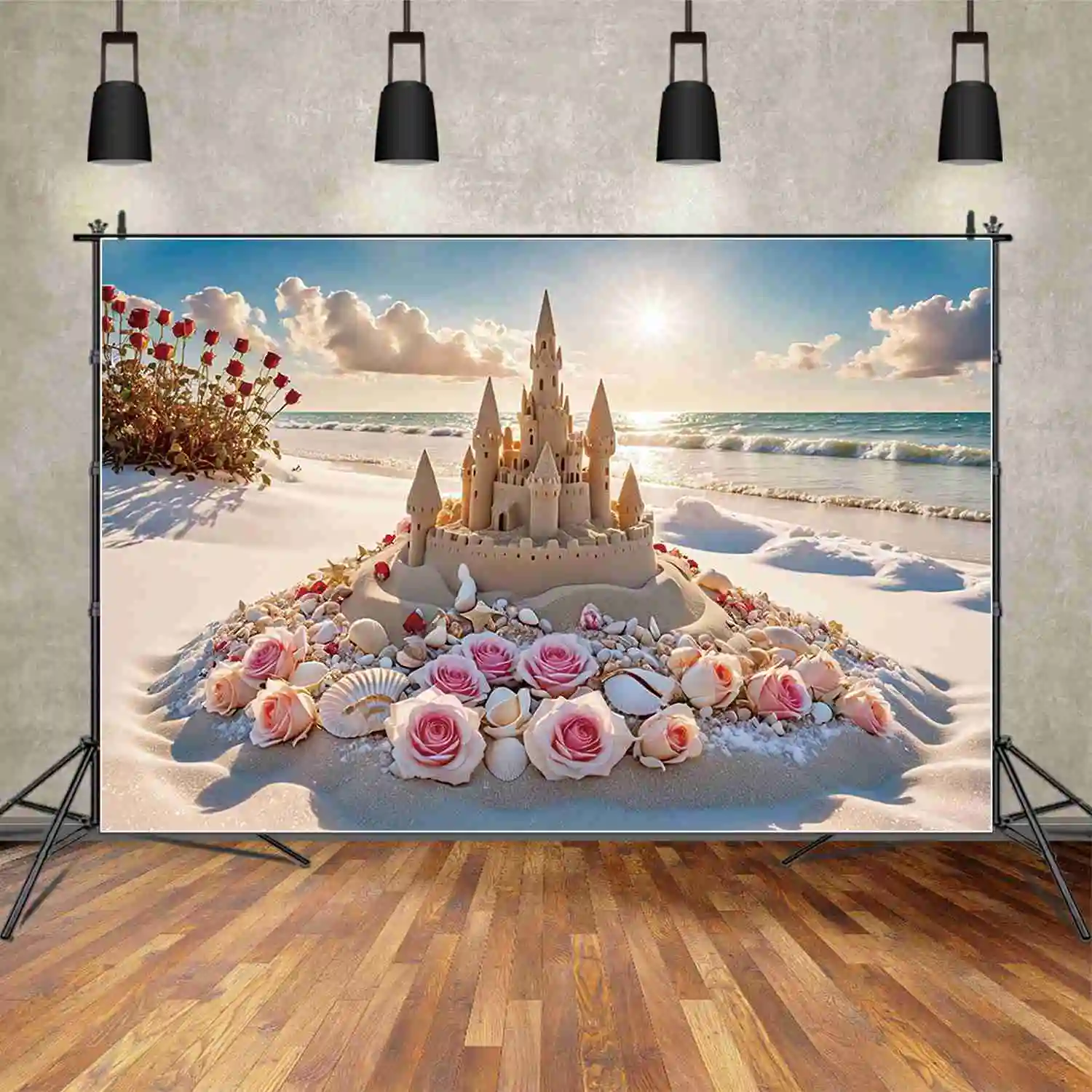 MOON.QG Sandcastle Beach Holiday Photography Backdrop Boy Seaside Summer Party Photo Background Custom Wave Shell Studio Props