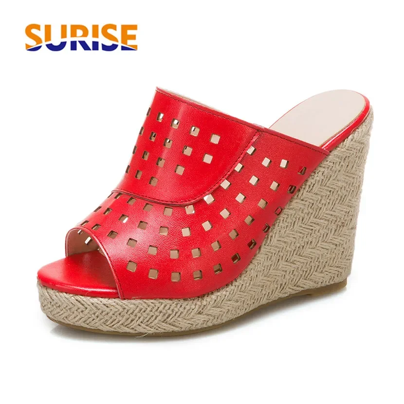 

Women Wedge Slippers Red Blue Hollow Out High Thick Heels Gladiator Sandals Outdoor Lady Slip On Mules Open Toe Platform Slides