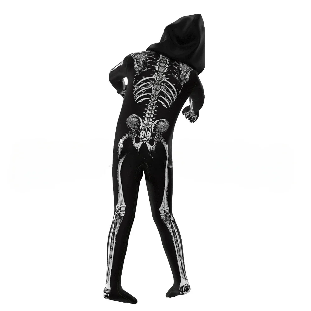 Scary Halloween Horror Kid Skeleton Costume Black Hooded Grim Reaper Dress Up Boy Ghostbusters Costume Mardi Gras Party Costume