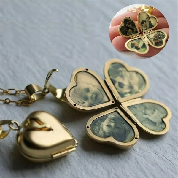 1PC Vintage Fashion Golden Color Heart Shaped Pendant Can Be Placed on The Photo Necklace for Women Jewelry