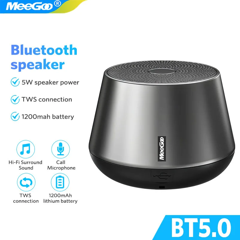 MeeGoo Powerful Bluetooth Speaker, Bass Wireless, LED Light, Outdoor Speakers, Subwoofer, Waterproof Sound Box Support 1200mAh