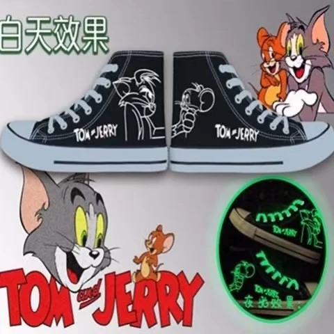 

2025 new Tom and Jerry drop shipping Canvas Shoes Women's plus cat and mouse Student Couple high-top real photo man board shoes