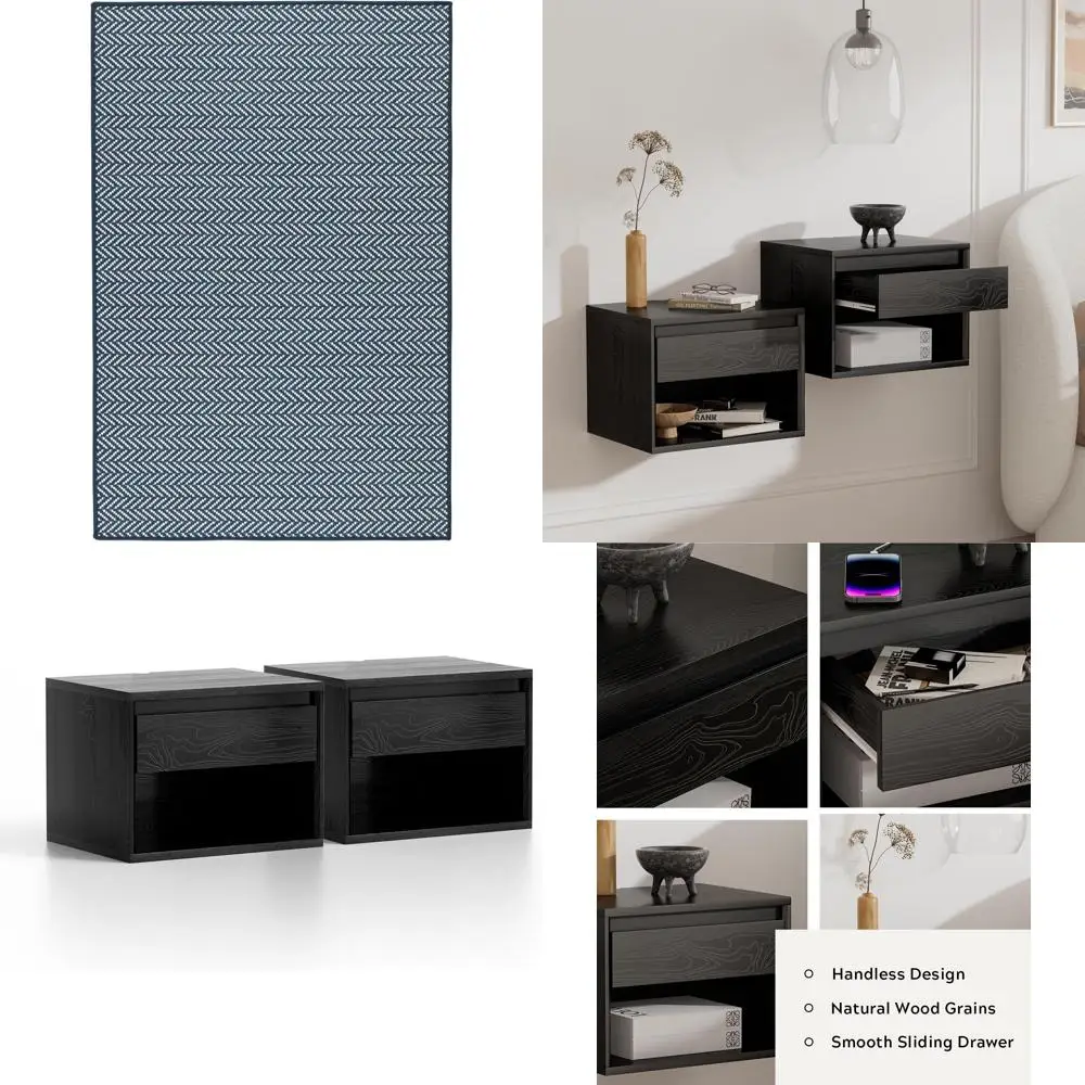 

Navy Blue Geometric Accent Rug - 3x5 Feet Herringbone Pattern - Machine Washable, Lightweight, Anti-Slip Backing, Suitable for M