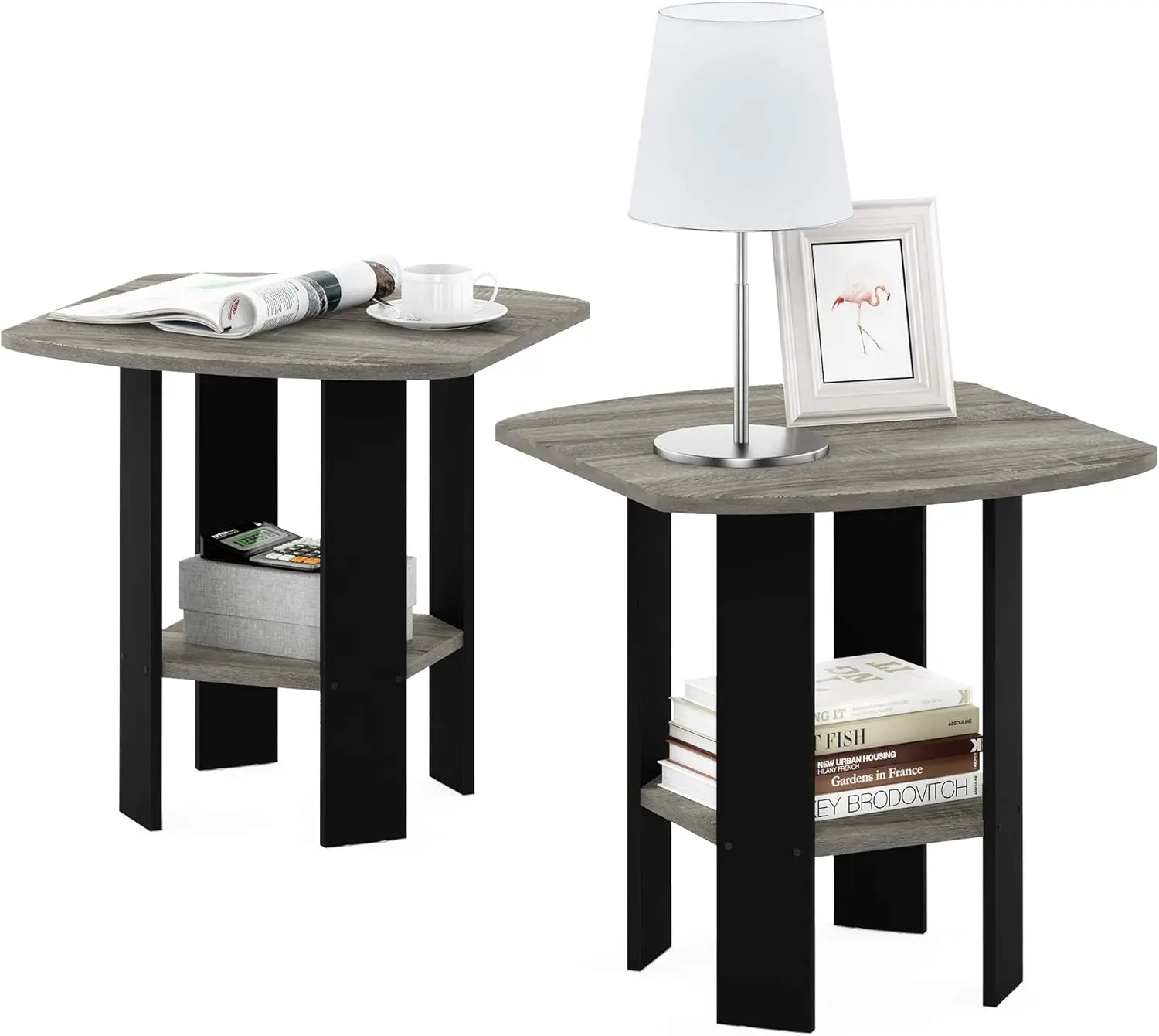 

SIMPLE DESIGN Side Table Set of 2, 2-Tier Modern End Table with Soft Edges, Open Shelves Night Stand, Bedside Table, for Livi