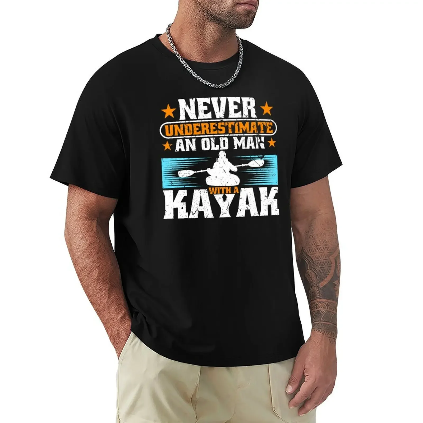 Heavyweights Customs Design Your Own Men T Shirt Never Underestimate Old Man with Kayak Water T-Shirt Graphic Funny Tops cotton