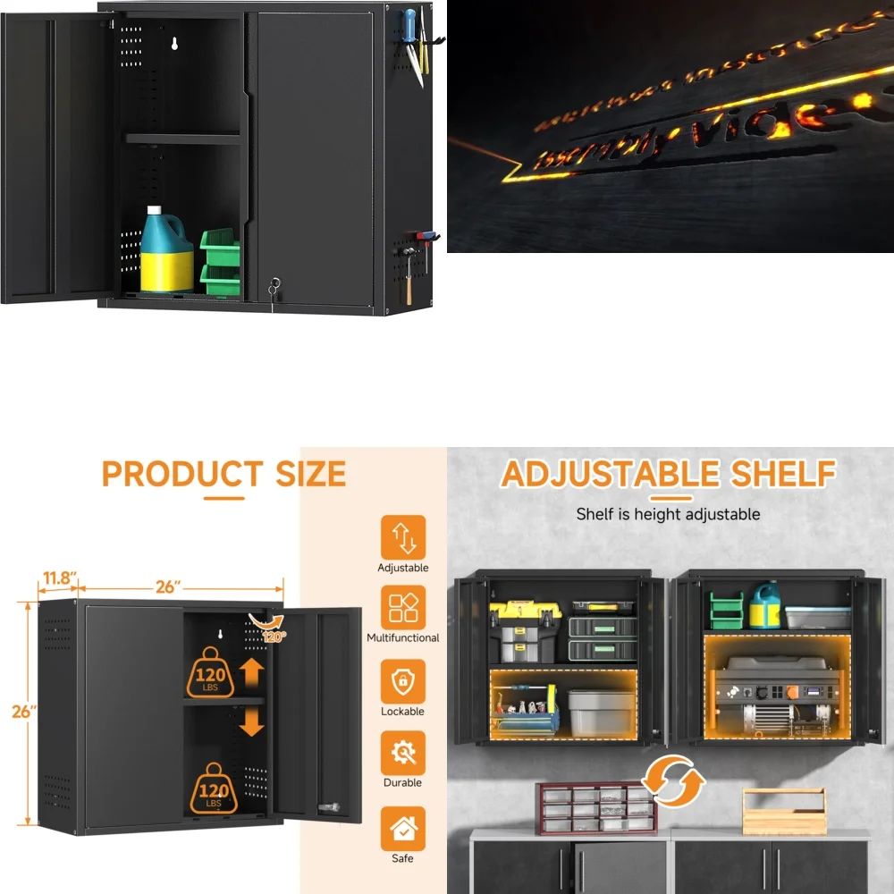 

Ящик для инструментов Компактный металлический настенный шкаф для хранения и организации гаражных инструментов