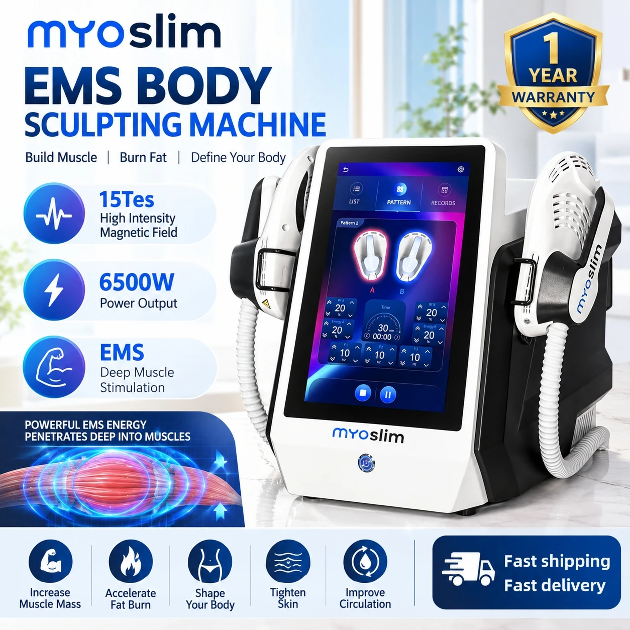 EMS Body Muscle Stimulator MYOslim Toning Machine Muscle Building Ab Trainer Buttock Shaping Body Contouring Equipment for Home