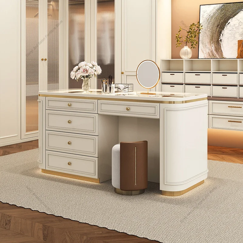 French Cream Style Closet Island Counter Freestanding Jewelry Storage Cabinet Integrated Dressing Table Home Furniture FYMS