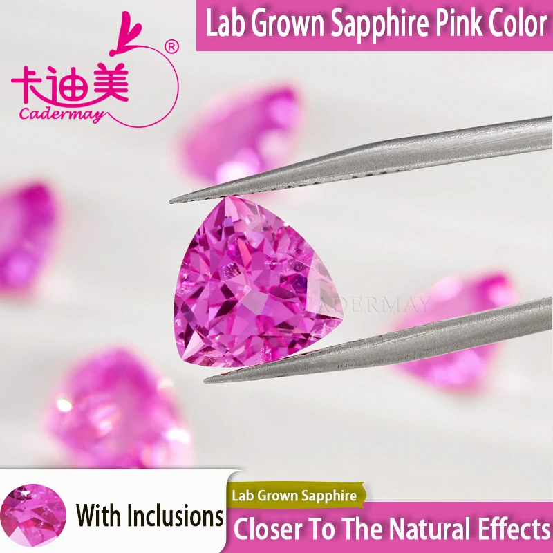 CADERMAY Trillion Shape Lab Grown Pink Sapphire Loose Gemstone With Inclusions For Inlaid Jewelry Making DIY