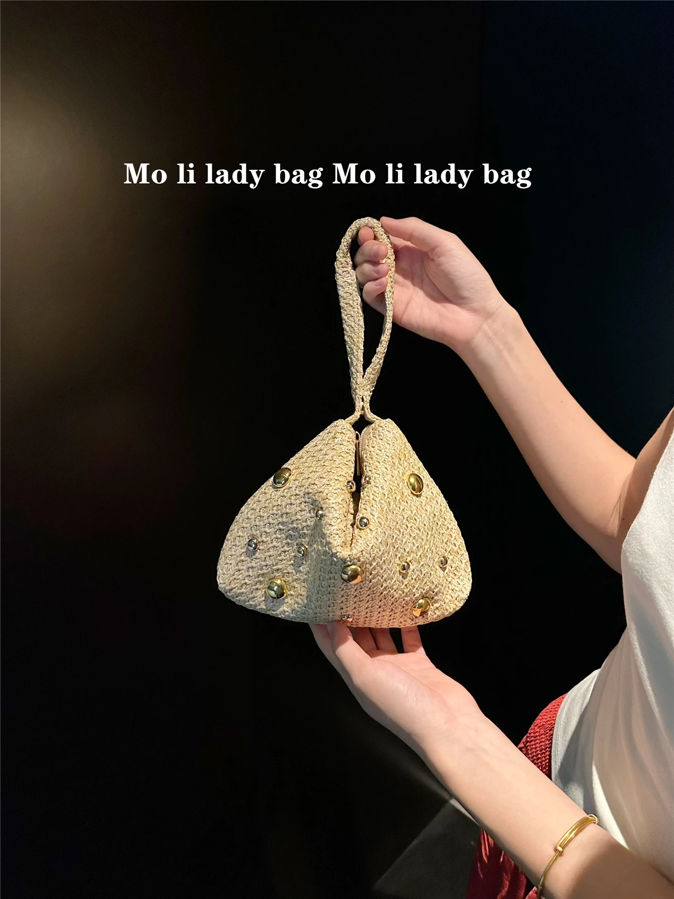 레트로 비즈 장식 골드 펄 밀짚 핸드백 작은 사각형 숄 - Women'S Young Bags 리뷰 및 가격