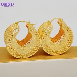 Luxury Jewelry Hollow Out Ear Clip Earrings Dangle Drop Copper Hoop Earrings Circle Earrings For Women Wedding African Jewelry
