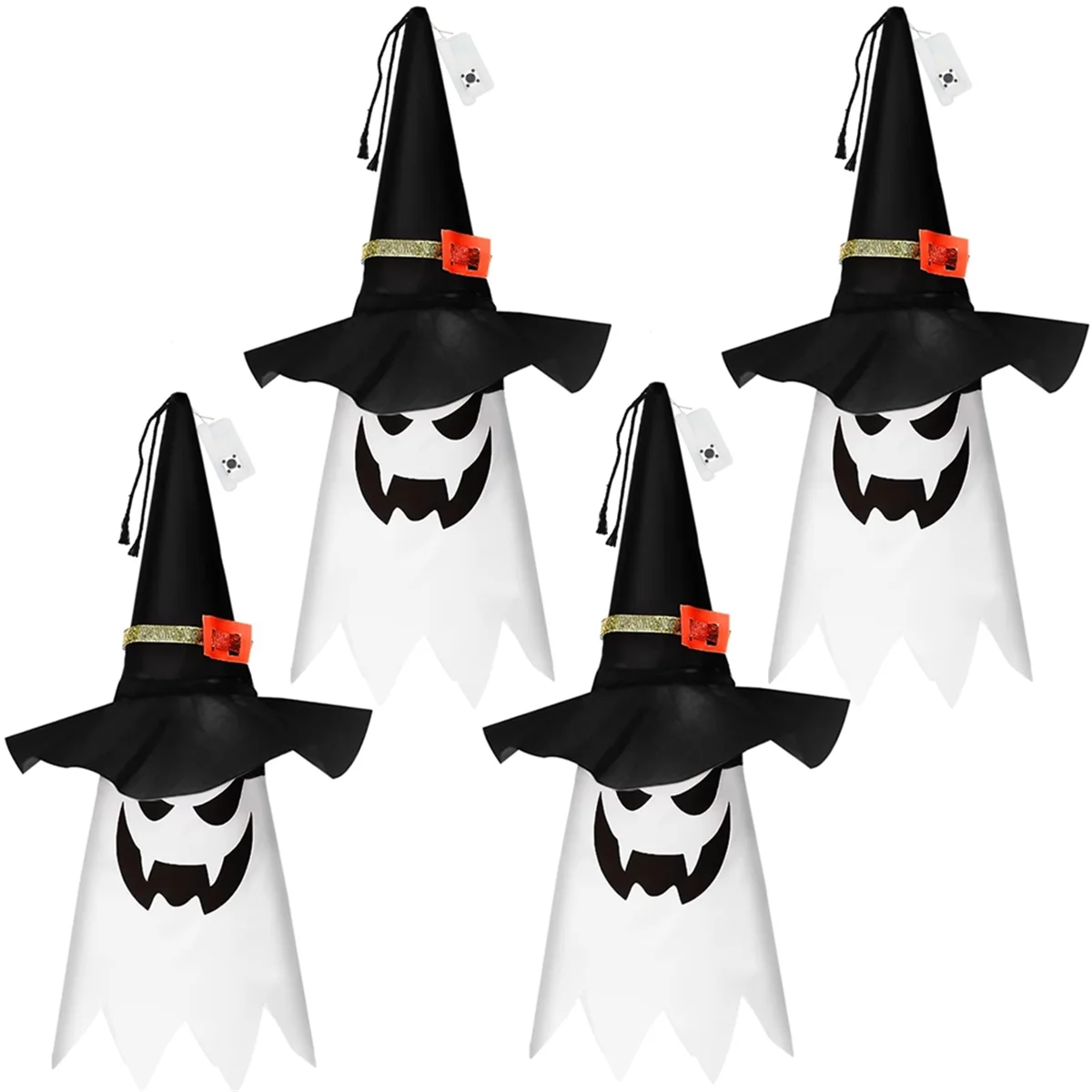 4PCS Halloween Decorations Outdoor Halloween Decor Hanging Outdoor String Lights Glowing Ghost Witch Hat