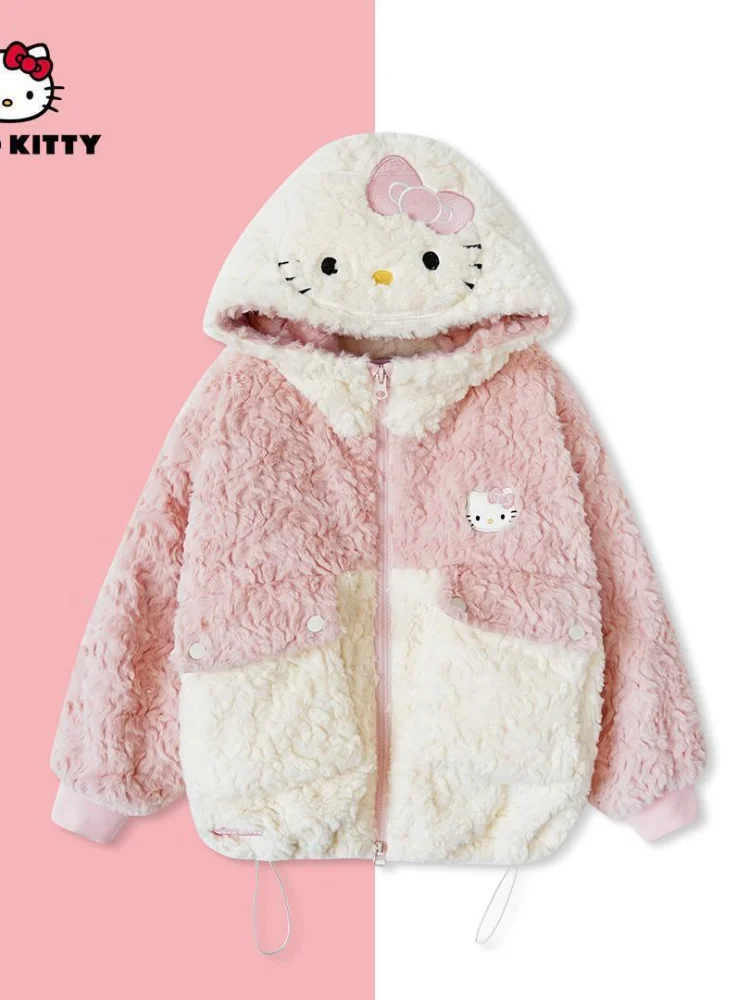 

Hello Kittys Girls Warm Winter Coats Thick Kids Hooded Jacket Cartoon Casual Polar Fleece Jacket Tops Cotton Clothes Gift