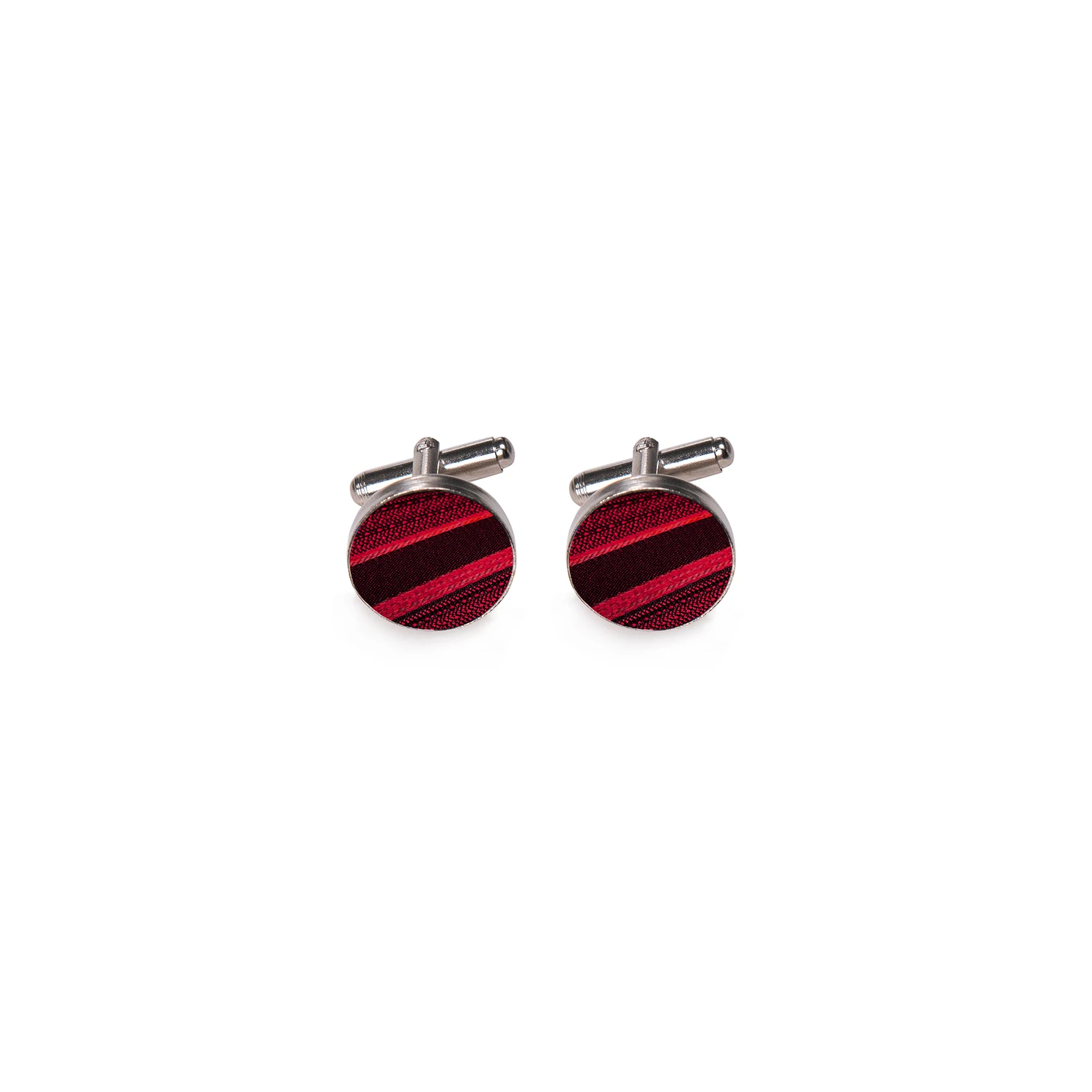 Weinrote gestreifte Seidenkrawatte für Herren, Einstecktuch, Anstecknadel, Manschettenknöpfe, Krawattenklammer-Set, Designer-Krawatte für Hochzeiten, Geschäftsfeiern und Events. – Detail 4