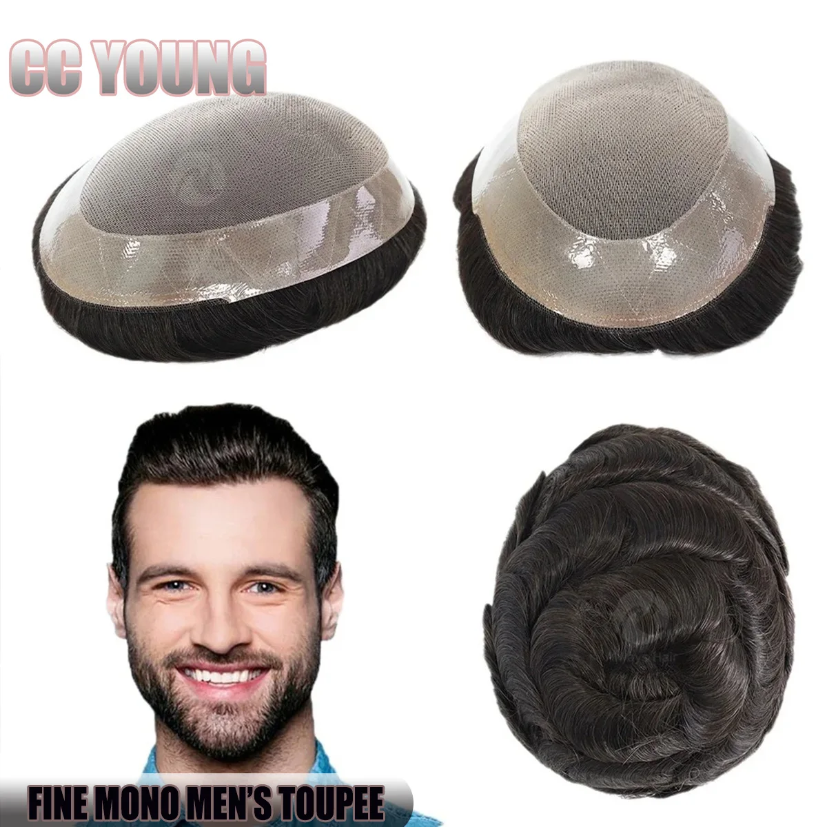 غرامة أحادية الرجال الشعر المستعار شعر بشري حقيقي نظام الشعر دائم للرجال بولي PU حول تنفس الشعر الاصطناعي حل تساقط الشعر الرجال