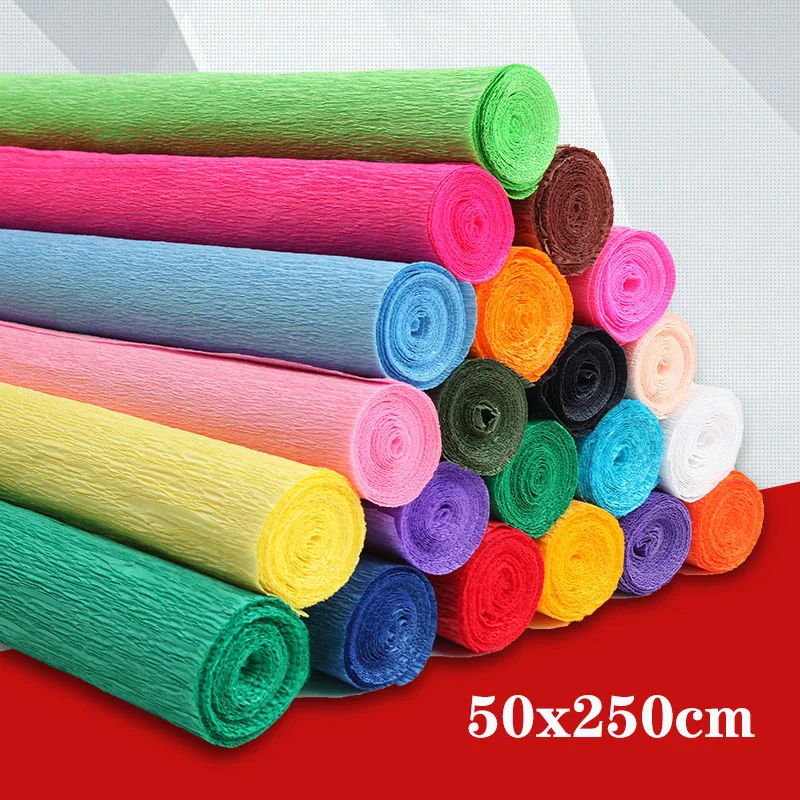 50x250cm Colored Crepe Paper Roll Origami Crinkled Crepe Paper Craft DIY Flowers Decoration Gift Wrapping Paper Craft