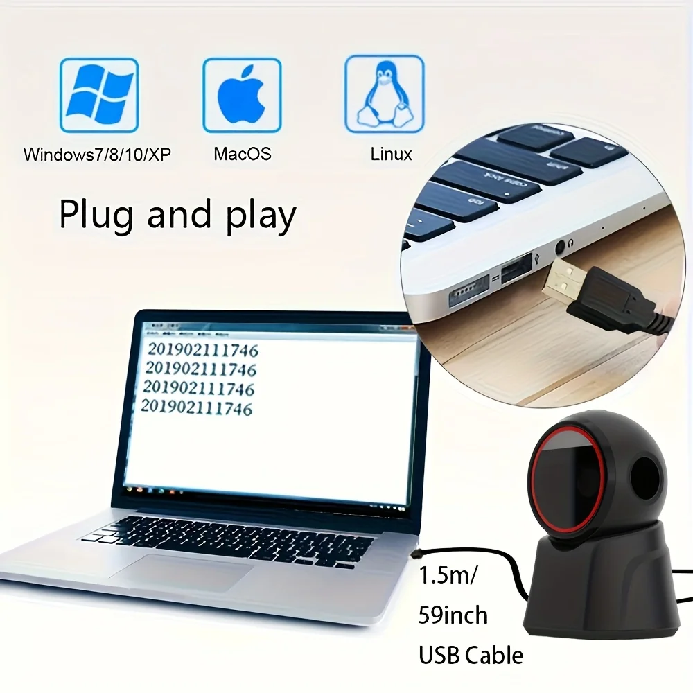 Scanner di codici a barre 2D Desktop Omnidirezionale automatico 1D 2D Codice QR Data Matrix PDF417 Lettore di codici a barre USB per supermercato al dettaglio