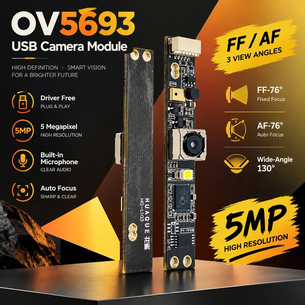 OV5693 USB Camera Module with Driver Free 5 Megapixel Auto Focus Microphone 76 Wide-Angle 130 Degree