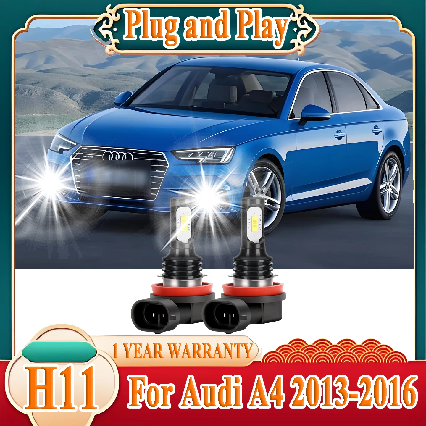 

2PCS H11 Front Fog Light 6000K White High Quality 3570 CSP Chips LED Light Bulb For Audi A4 2013 2014 2015 2016 Car Light