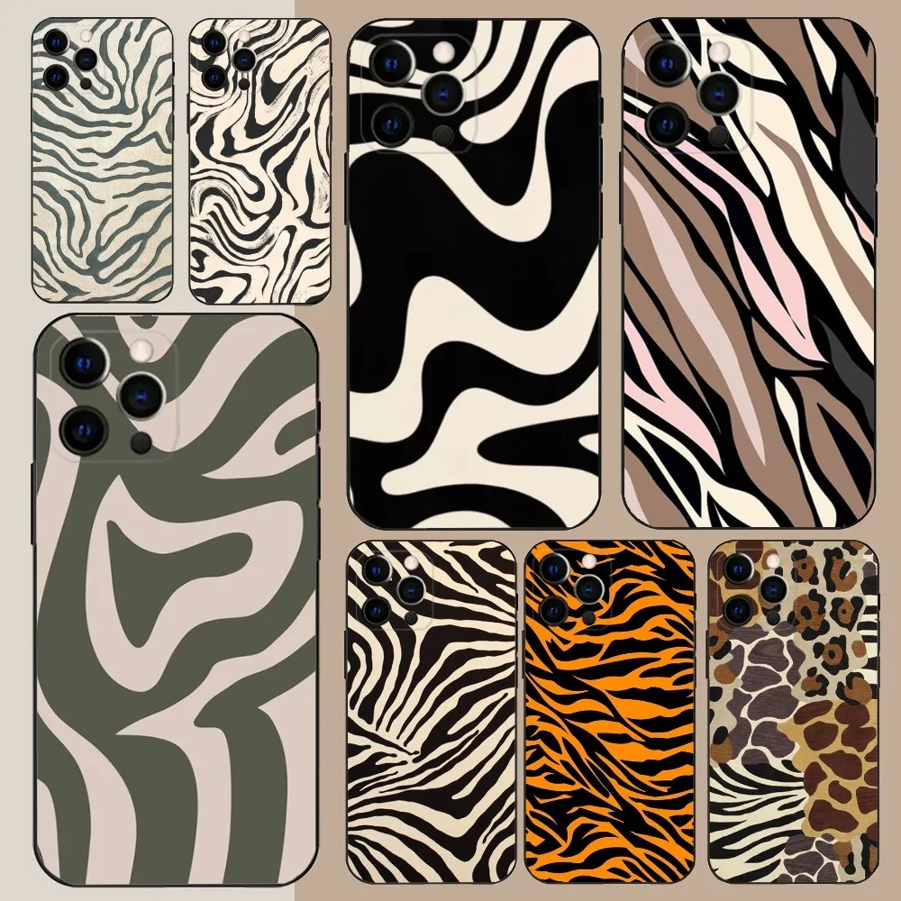 NEW Zebra Stripe Wrinkle Phone Case For Apple iPhone 15,14,13,12,11,Pro,X,XS,Max,XR,Plus,Mini Soft Black Cover