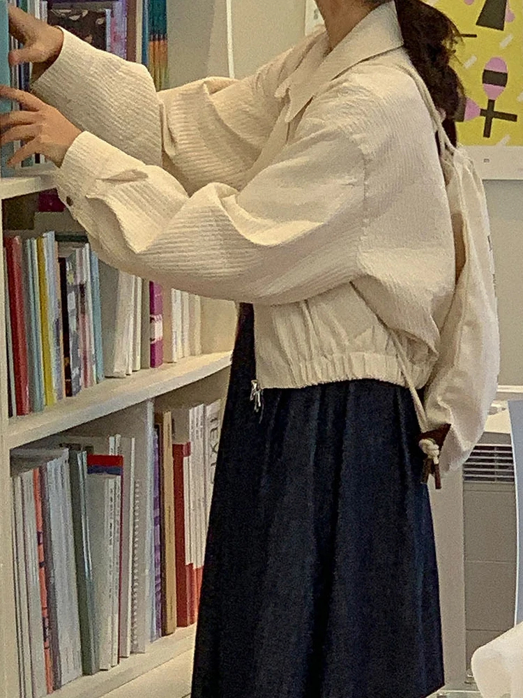 معطف نسائي من Faionable ort بسحاب بتصميم Jaet Chic بياقة مقلوبة وفضفاض ومتعدد الاستخدامات معطف كوري بلون نقي للسيدات #5