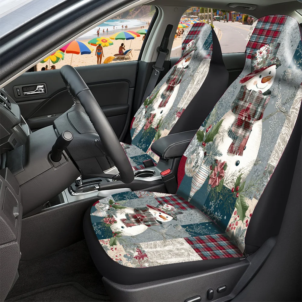 2-5 Seat Set Car Seat Covers, Designer Snowman Patchwork , Festive Halloween Christmas New Year Easter, Premium Truck SUV Off-ro