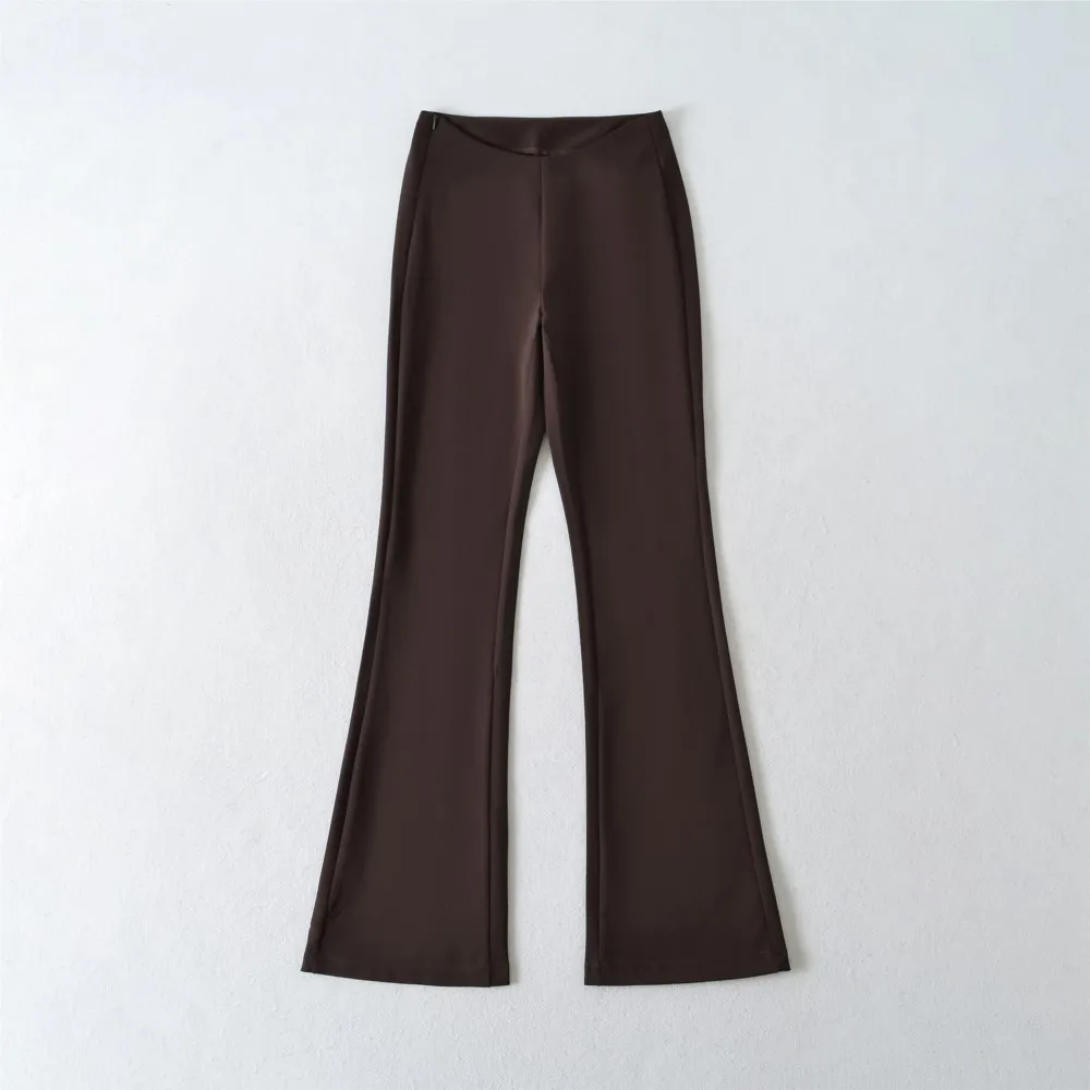 Casual Flared Pant Pantalones High Waist Trouser All-match Simple Style Daily Sports Commuting Women's Clothing Slim Solid Color