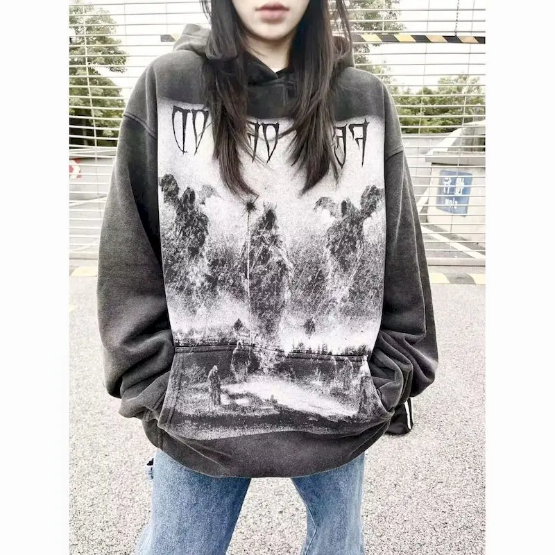 

Oversized Hoodies Women Washed Olded Hooded Coats Spring Autumn Trend Men's Women's American High Street Vintage Hoodie Y2k Tops