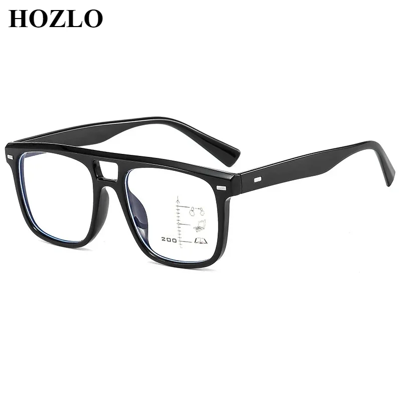 

New Women Men Retro Double Bridge Anti Blue Ray Progressive Pilot Reading Glasses Look Near Far Hyperopia Farsighted Spectacles