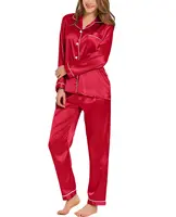 Womens Silk Satin Pajamas Loungewear Two-piece Sleepwear Button-Down Full Sleeve Long Pj Set - Image 5
