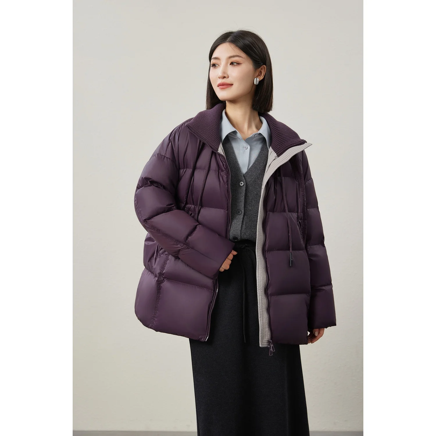 

Mijia High Quali Faionable Knitted Du down Jaet Dstring Cuff Collar 90 White Du Feather Long Mid-Length Coat