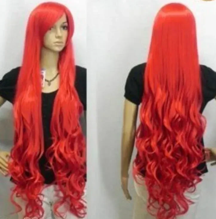 Beautiful 100cm long red curly COSPLAY full Wig