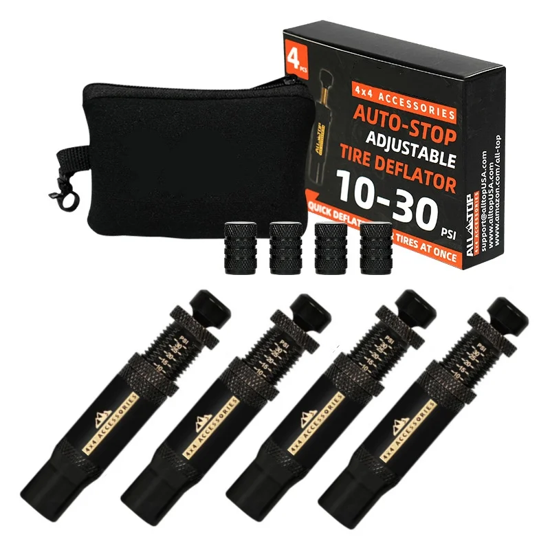 

4pcs Adjustable Auto-Stop Tire Deflator Valve Kit (10-30 PSI)Screw-on Tyre Air Down Tool for Vehicles Motorcycle Offroad 4x4