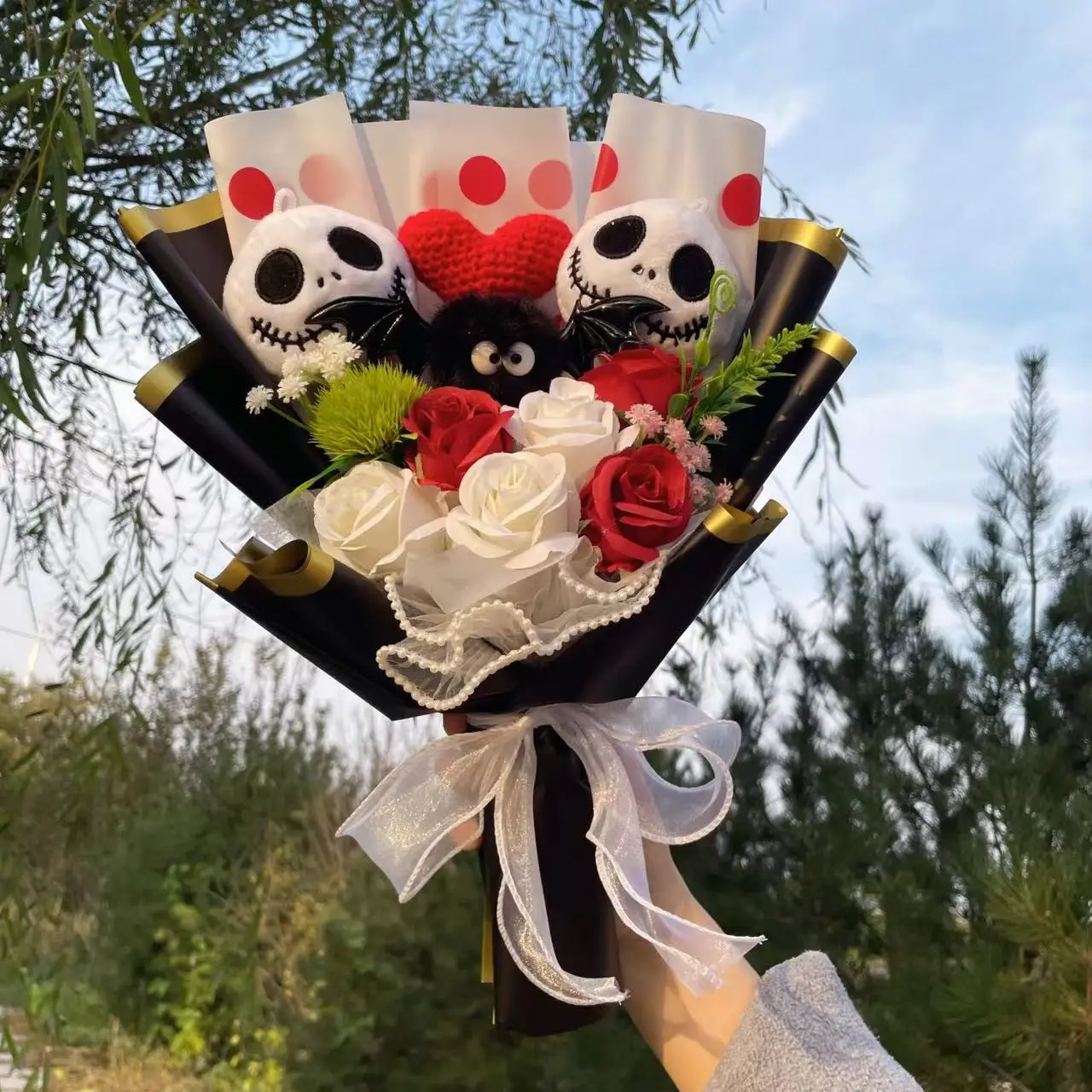 Der Albtraum vor Weihnachten Jack Skellington Plüschpuppen Kreativer Blumenstrauß Lustiger Totenkopf Valentinstag Weihnachts-Halloween-Geschenke – Detail 11