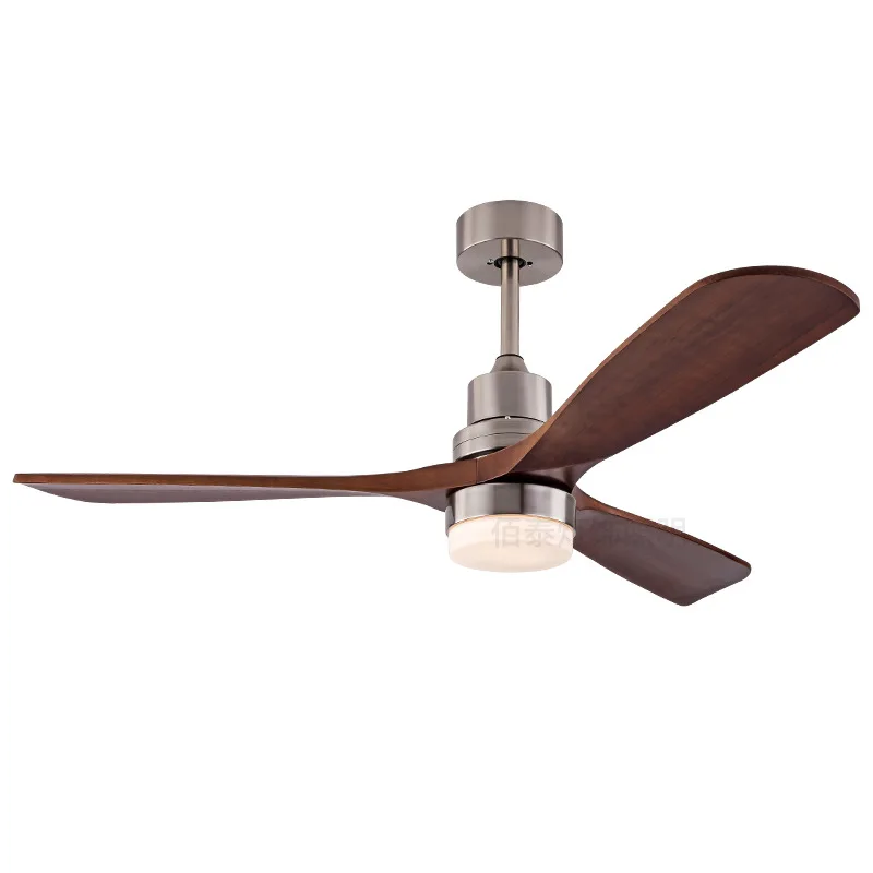 Fan lamp American straight leaf 52 inch cross-border solid wood ceiling fan light living room dining room inverter silent