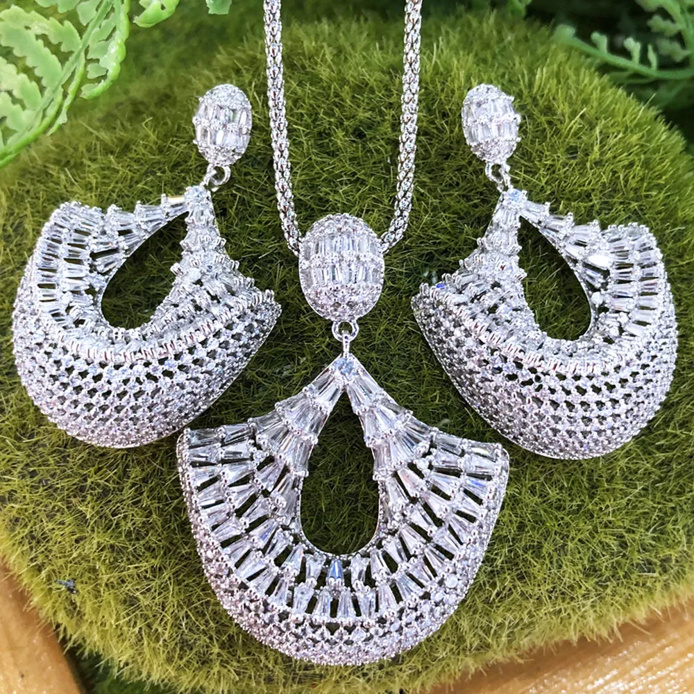 

Kellybola Luxury Gorgeous Shiny Big Necklace Earrings Full Cubic Zirconia For Women Wedding Trendy Earrings Bijoux High Quality
