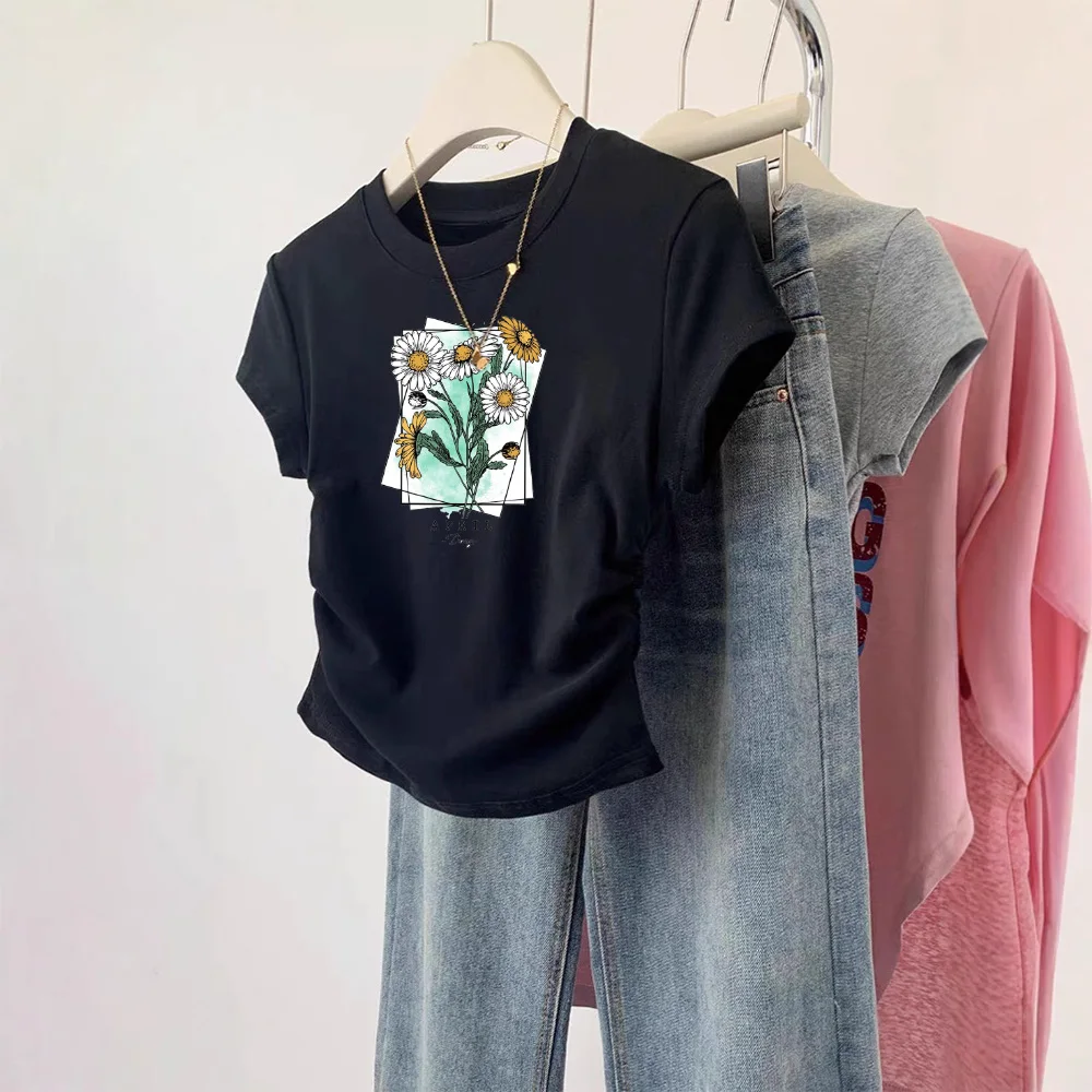 

2025 Women's T-shirt Slim Korean O-neck Tees Y2k Stylish Comfortable Spring Summer Fashion Tops Female Short Sleeve T-Shirts