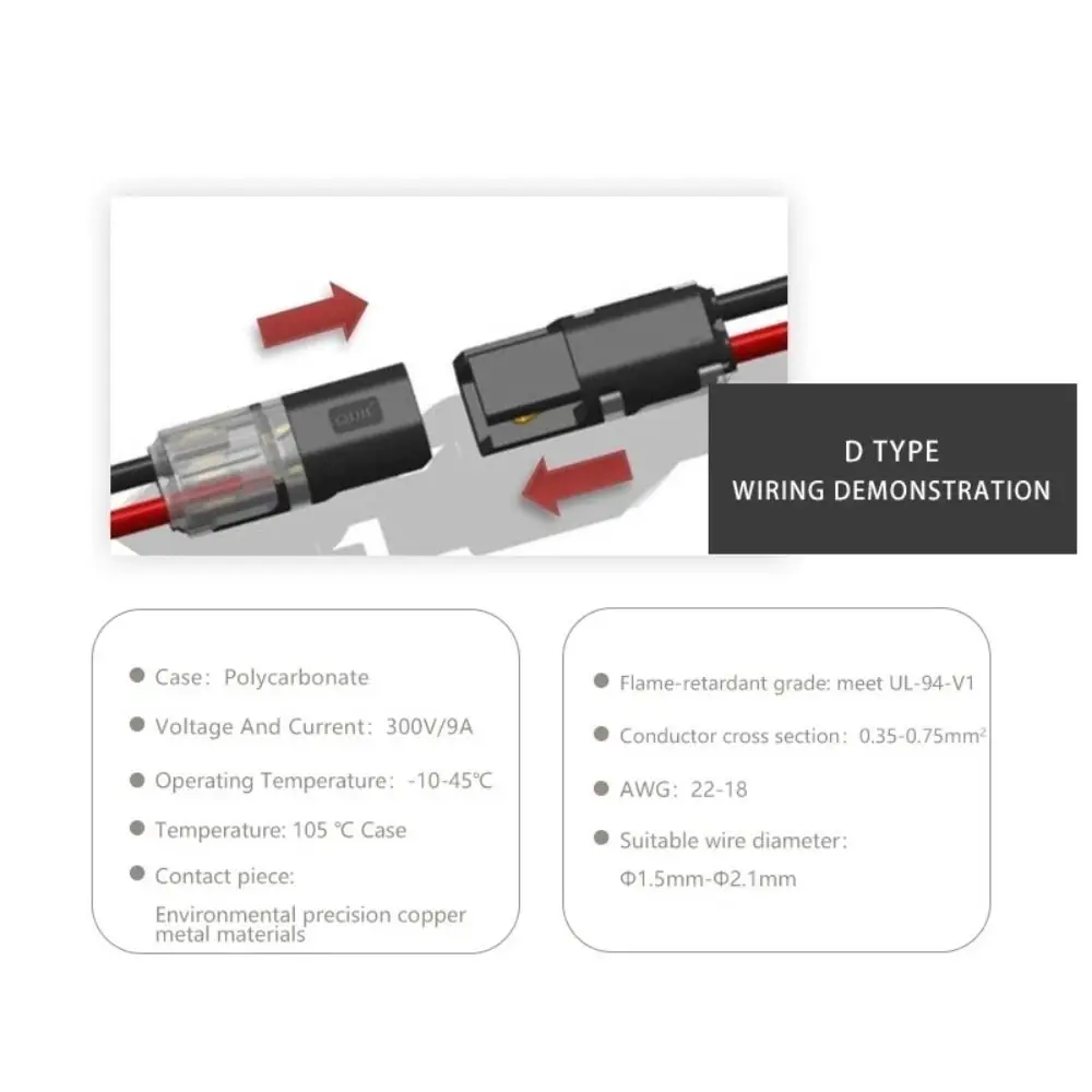 New 18~22AWG Wire Splitter Connector 2P Pluggable Quick Splice Terminals Terminal Block