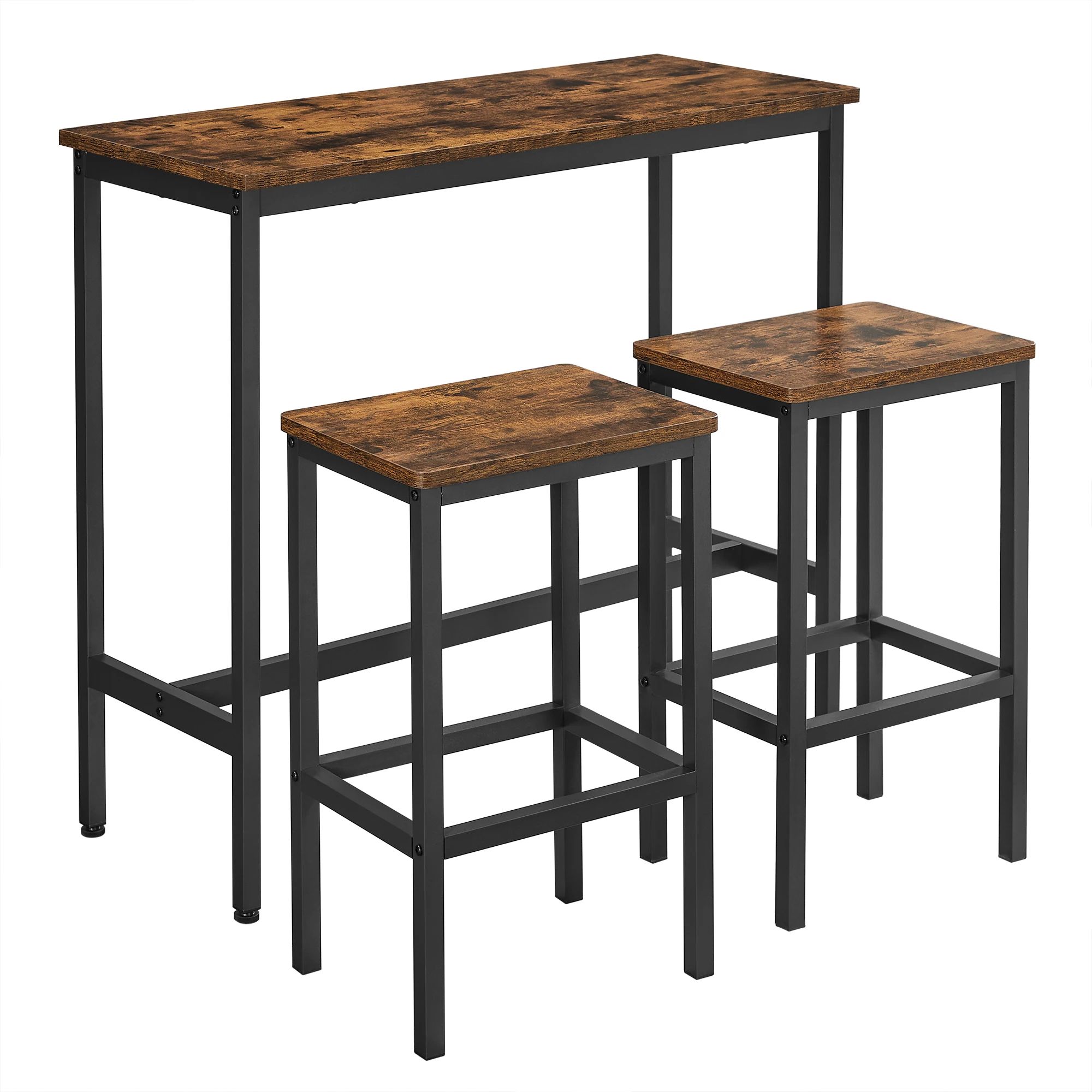 VASAGLE Dining Table Set, Bar Table and Chairs Set, Kitchen Bar Height Table with Stools Set of 2, Steel Frame, Industrial