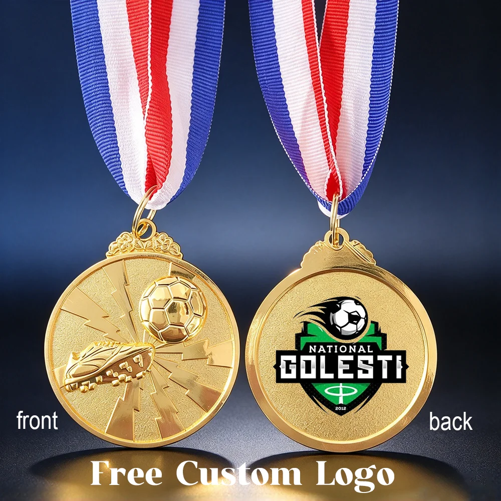 Personalized Soccer Medals Metal with Neck Ribbon Zinc Alloy Football Medal Sports Medals for Sports Competitions Celebration