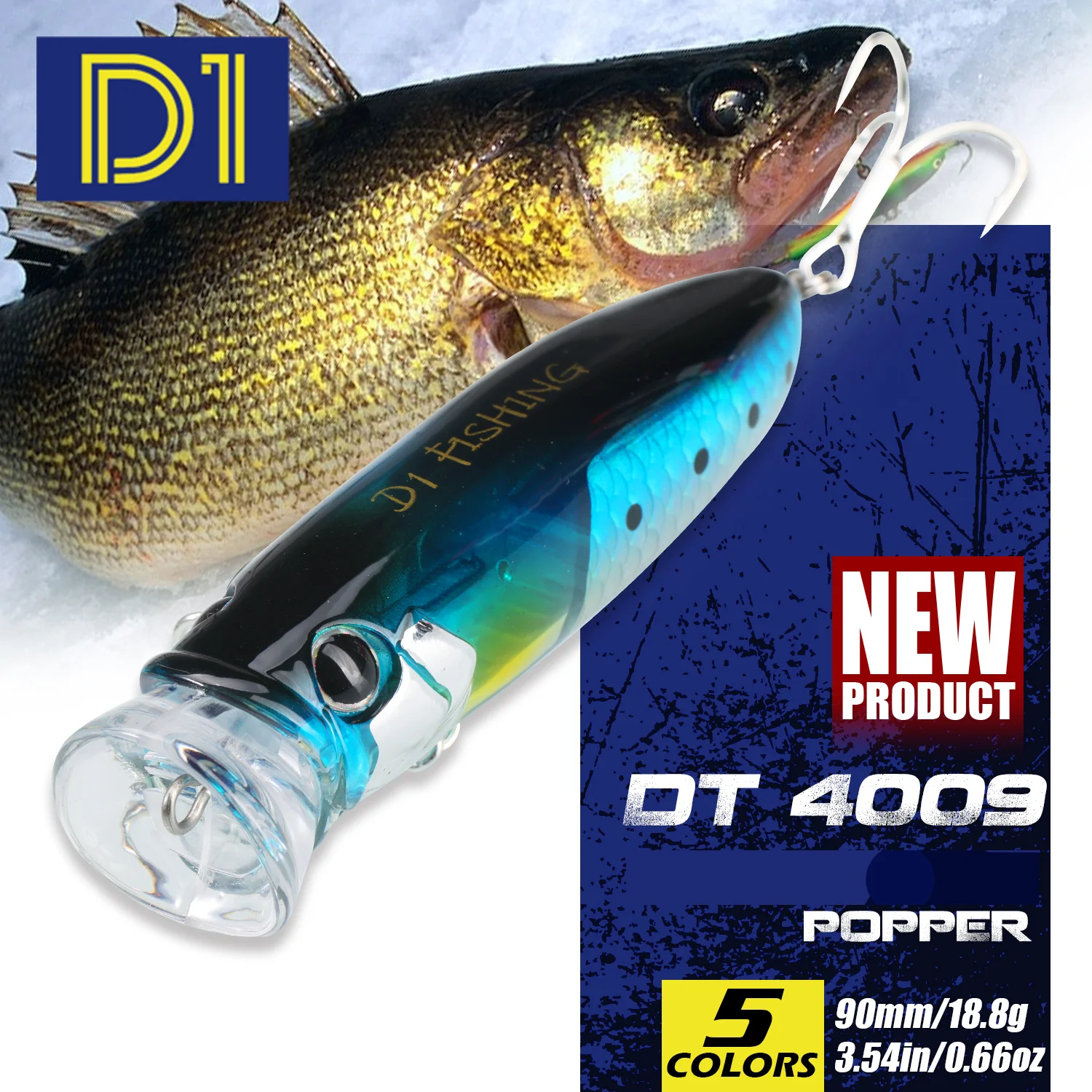 

D1 Floating Popper Fishing Lure 90mm/18.8g Topwater Surface Bait With Big Mouth Wobbler For Perch Bass Tunny Tackle
