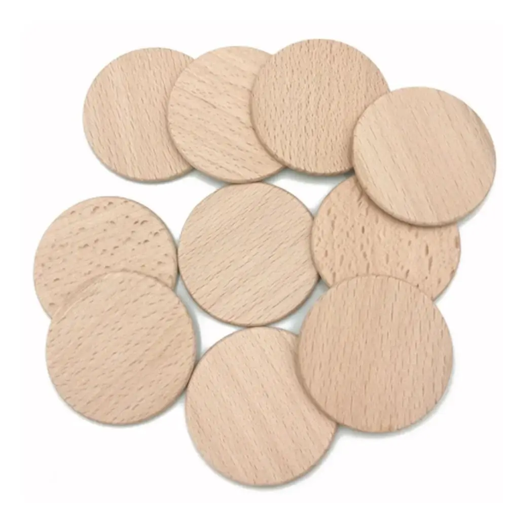 10pcs Natural Beech Natural Wood Round Disc Wood Craft Multi Size Blank Wood Pieces Smooth Unfinished Wood Round Slice Handwork