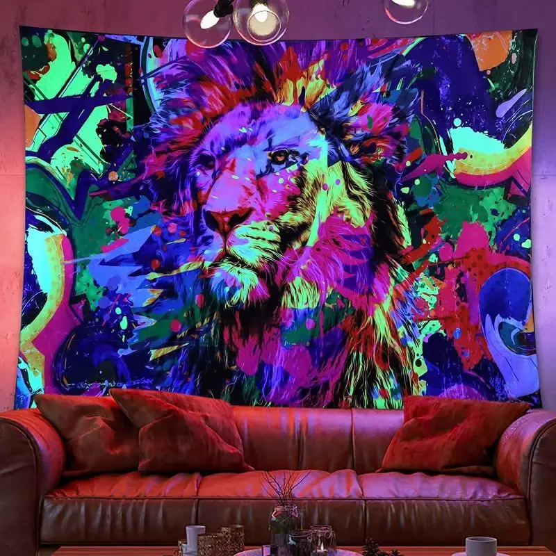 VIKAMA UV Reactive Colorful Neon Animal Tapestry Psychedelic Fantasy Hippie Glow Wall Hanging for Bedroom Dorm Home Decor