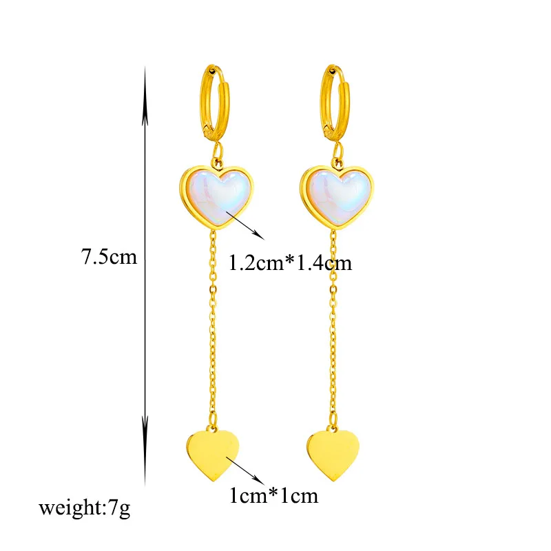 LAMENGLY 316L Stainless Steel Heart Pearl Tassel Long Pendant Earrings For Women Girl New Retro Ear Buckle Waterproof Jewelry