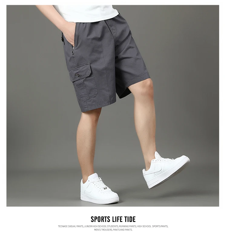 Summer new men's work shorts pocket zip trend versatile casual trousers five work trousers