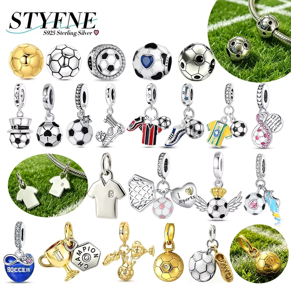 

Soccer Charms 925 Silver Zircon Football Jerseys Trophy Beads Fit Bracelet Necklace Bag Keychain Dangle Pendant DIY Jewelry Gift
